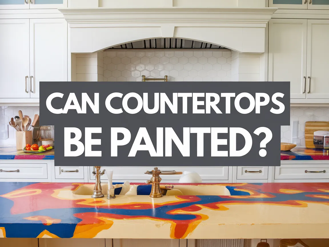 Colorful painted countertops in a kitchen setting, illustrating the possibility of painting countertops.