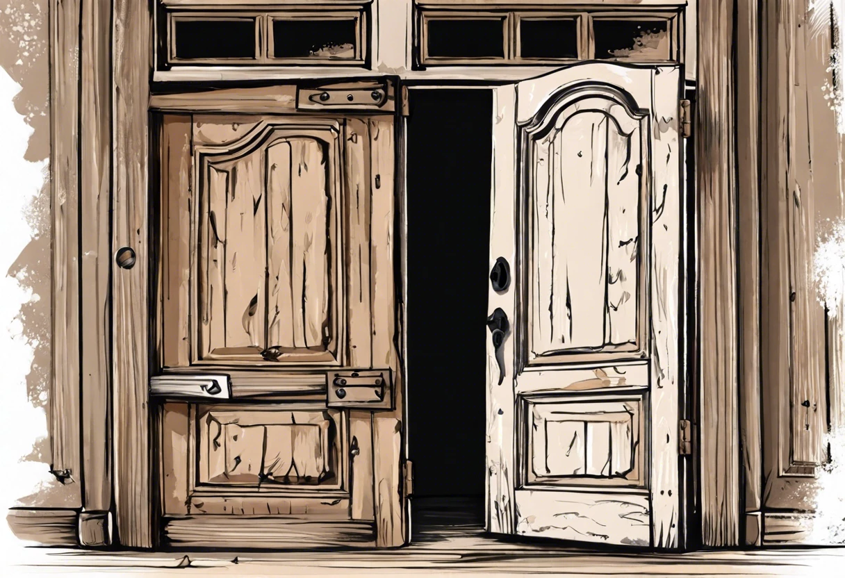 A before and after image of a door showing its painted transformation
