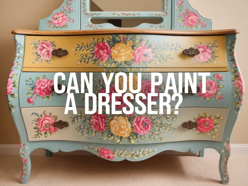 Colorful painted dresser with floral designs, showcasing the possibilities of painting furniture.