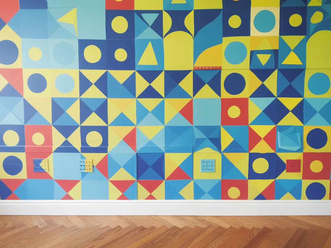 Colorful wall with painted electrical outlets showing the possibility of painting outlets