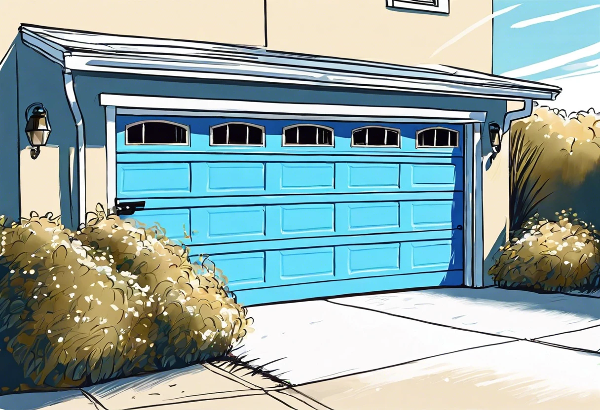 Brightly painted garage door in blue showcasing a home improvement project related to painting garage doors.