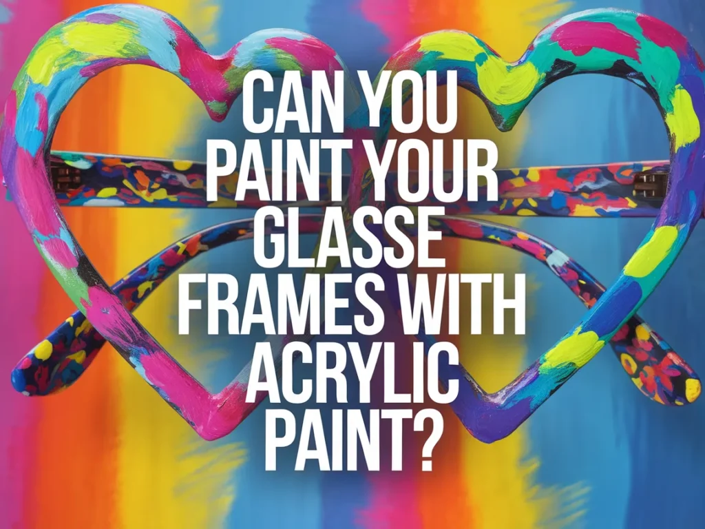 Colorfully painted glasses frames with acrylic paint on a vibrant background.