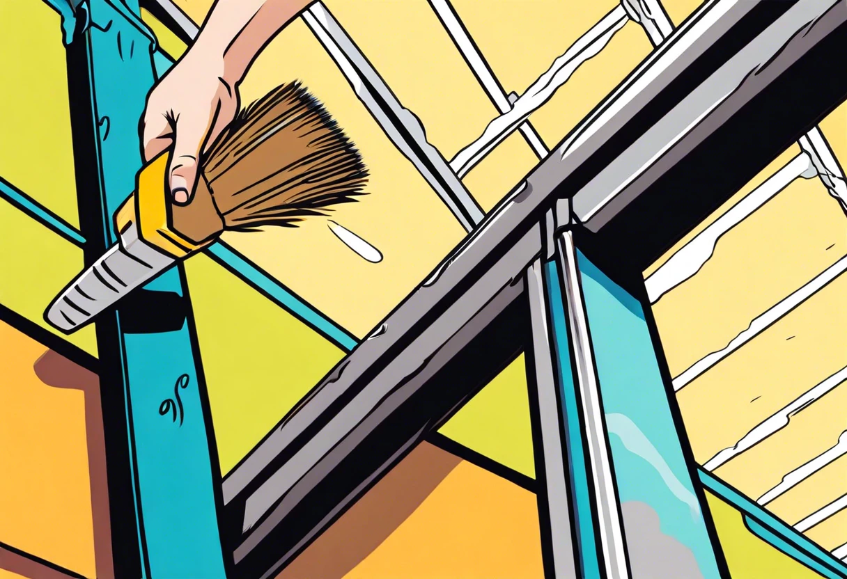 A close-up of a hand painting gutters with a brush, illustrating how gutters can be painted.