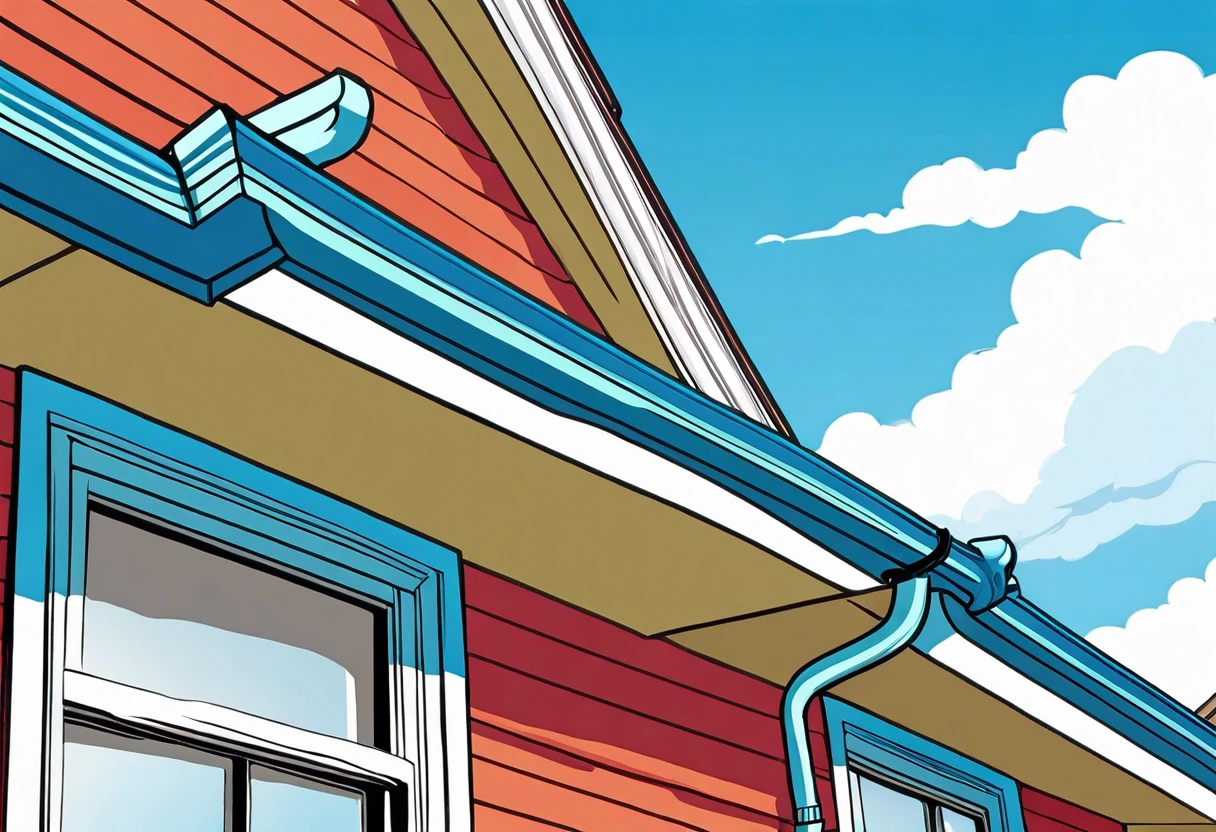 Freshly painted gutters and downspouts on a colorful house