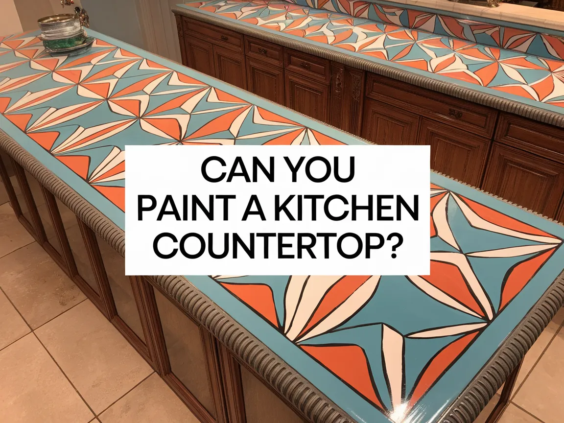 Brightly painted kitchen countertop showcasing a colorful design, illustrating the possibilities of painting a kitchen countertop.