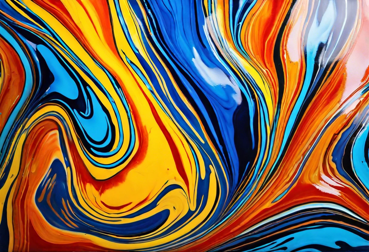 Colorful swirls of paint on a kitchen countertop, showcasing a DIY painting project.