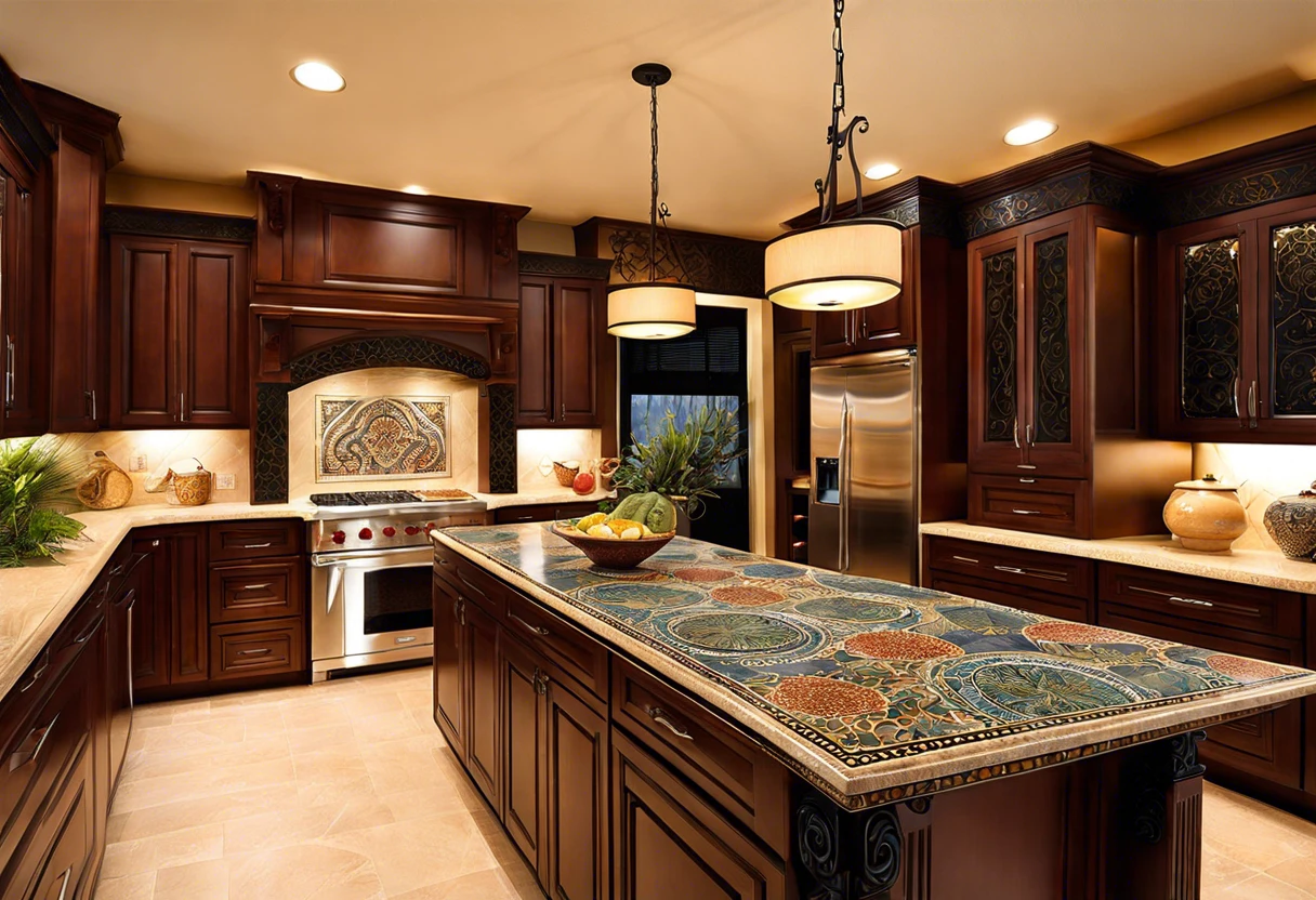 Beautiful kitchen with painted countertop showcasing vibrant colors for kitchen remodel.