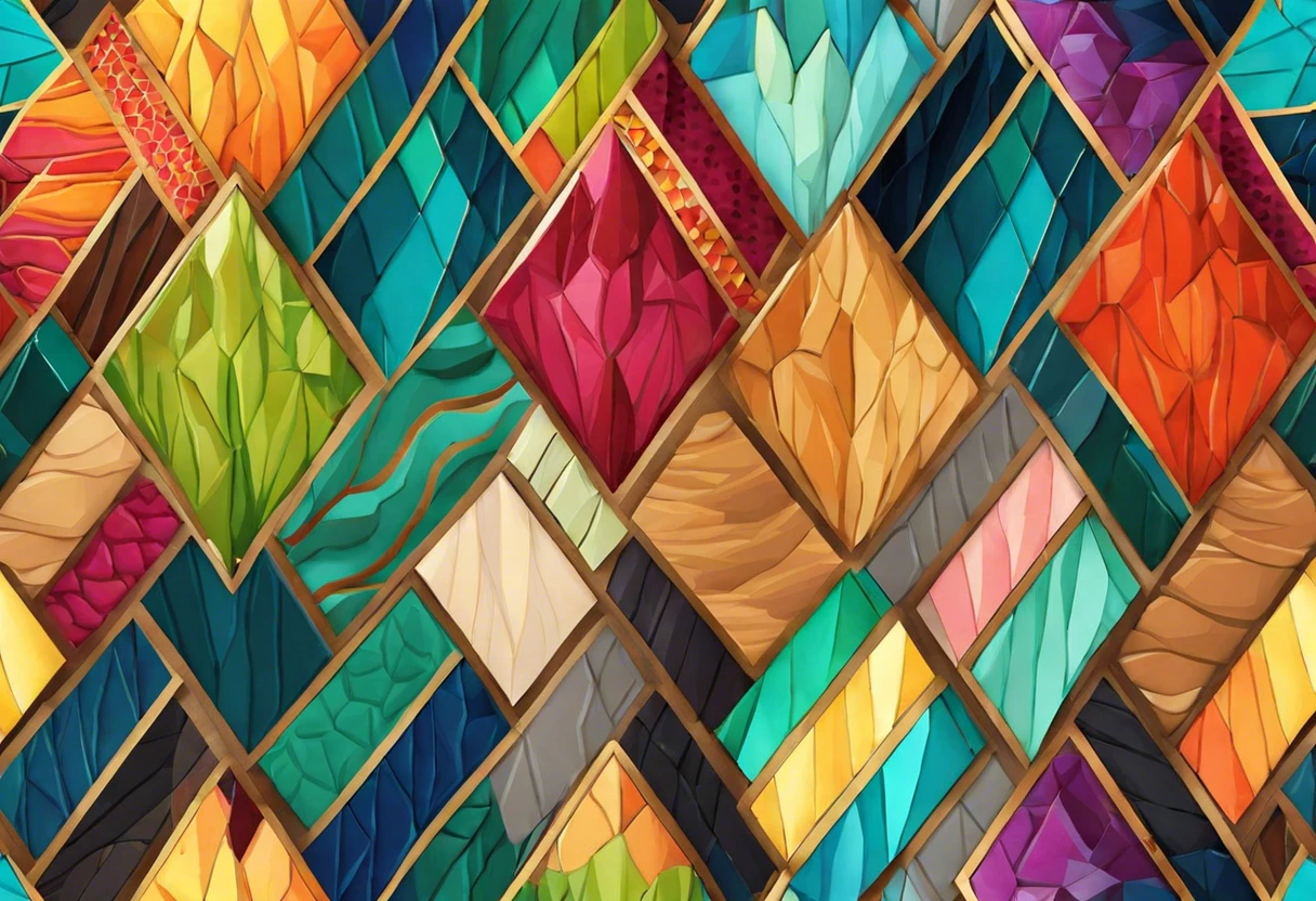 A vibrant collection of painted laminate panels showcasing various colors and textures.