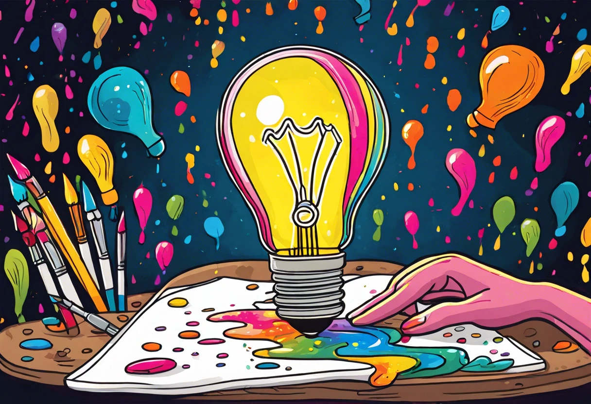 Colorful painted light bulb with paint splashes, demonstrating the process of painting a light bulb.