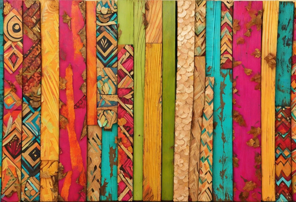 Colorful painted OSB panels showcasing vibrant designs and patterns