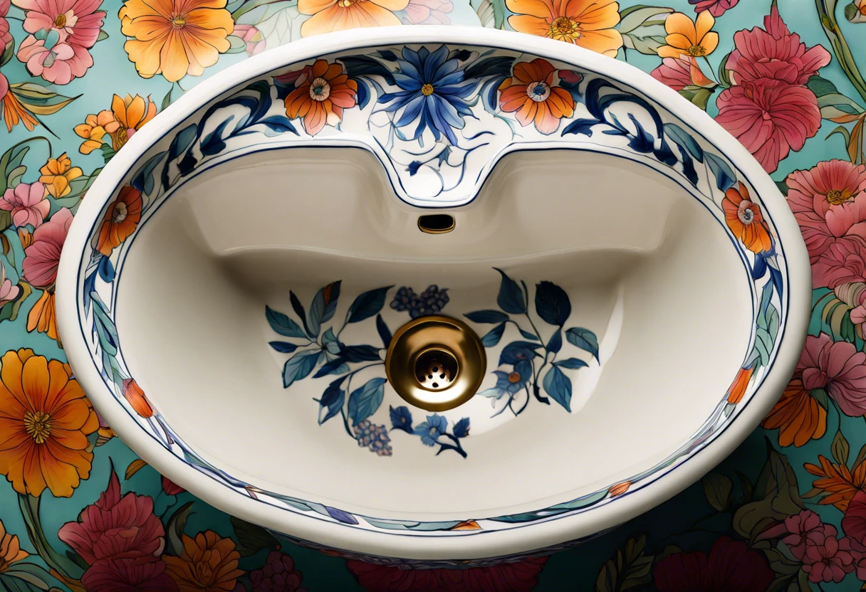 A beautifully painted porcelain sink featuring floral designs, perfect for home decor.