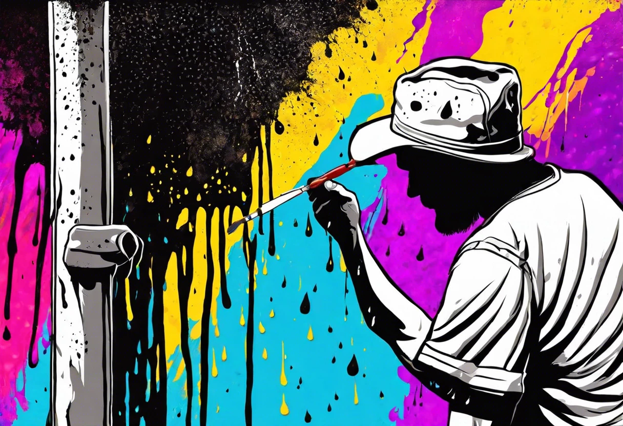 Person painting rain gutters with colorful paint, illustrating the concept of whether rain gutters can be painted.