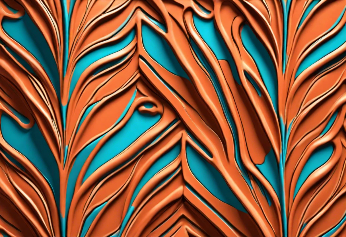 Close-up of textured terra cotta design showcasing painted patterns and colors.