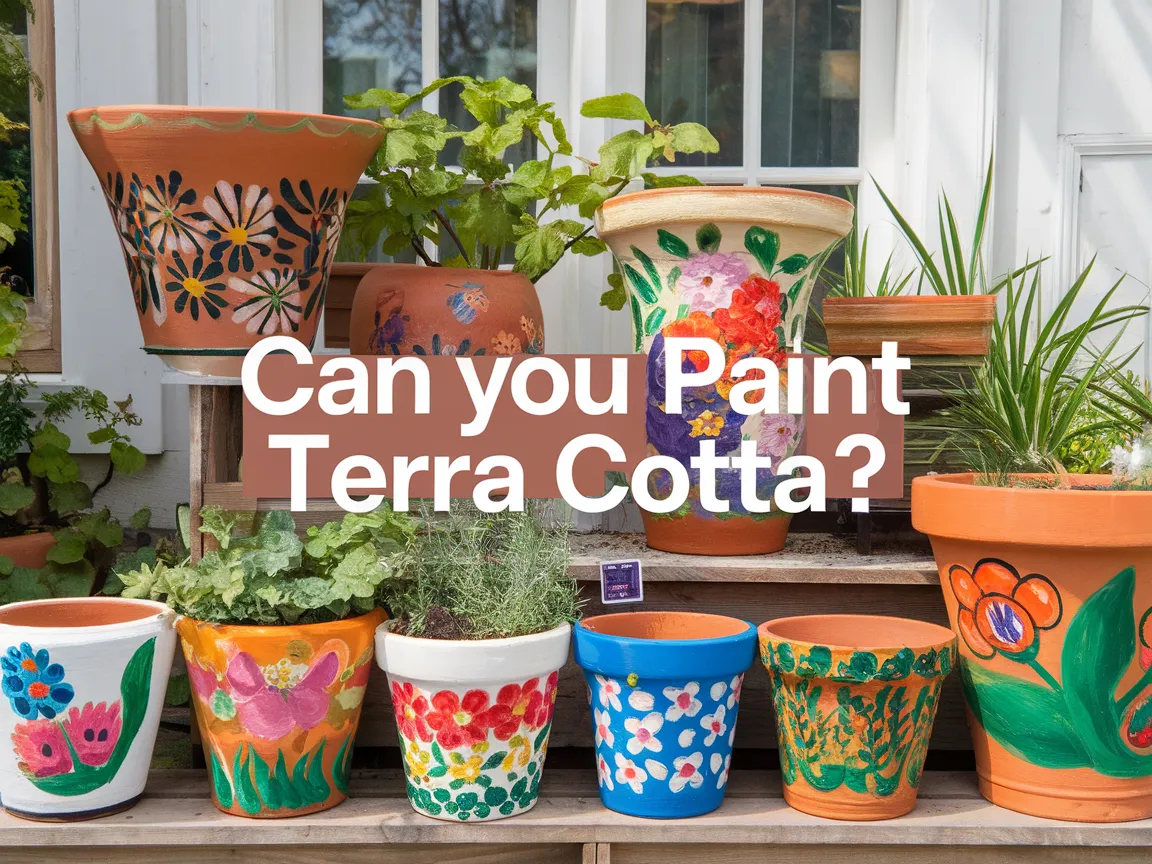 Colorful painted terra cotta pots showcasing various designs and flowers for gardening.