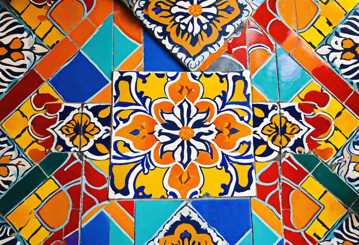 Vibrant painted tile floor showcasing various patterns and colors, ideal for painting tile floors.