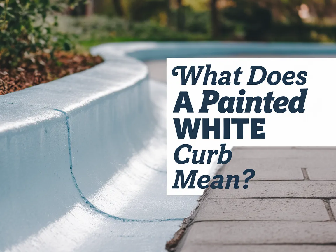 Close-up of a painted white curb, illustrating its significance and meaning in urban settings.