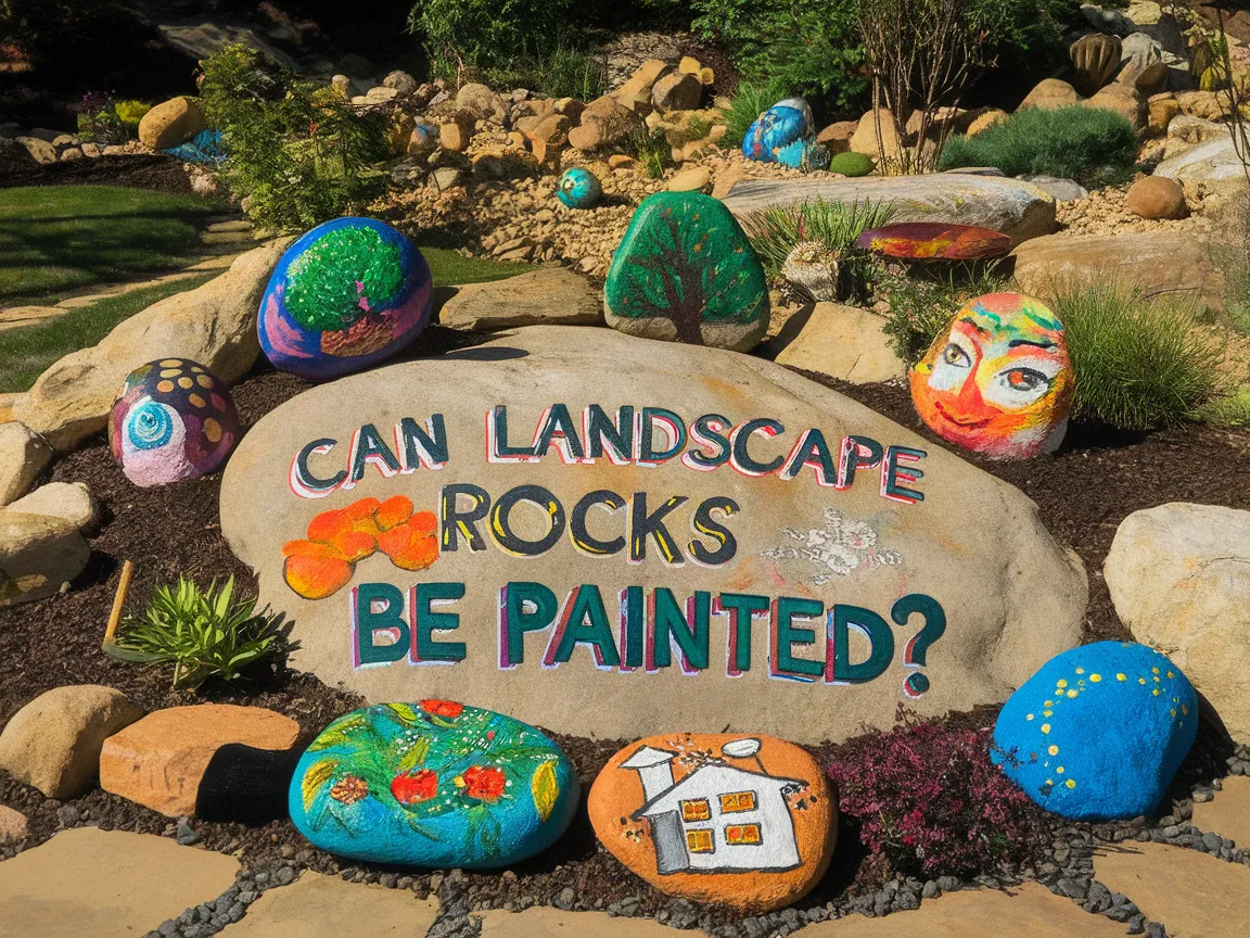 Colorful painted rocks in a landscape garden, highlighting the topic of painting landscape rocks.