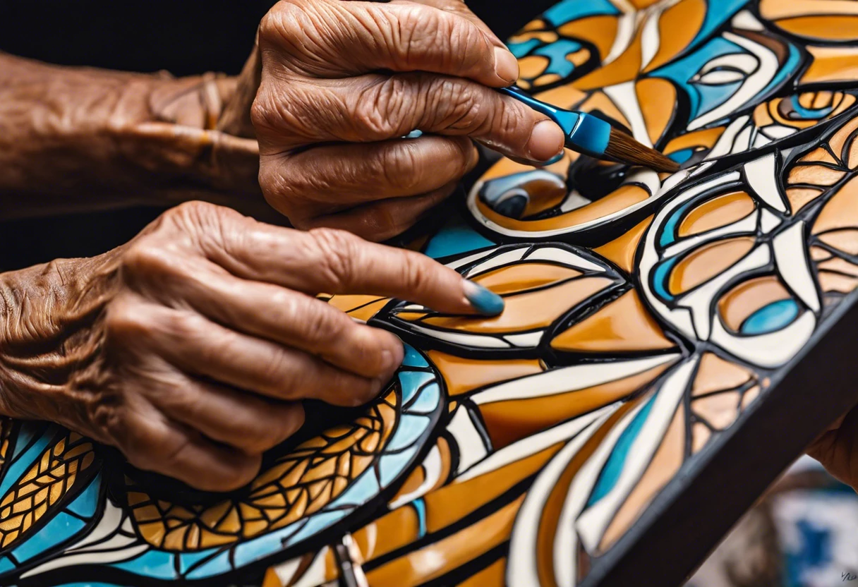 An artisan painting intricate designs on ABS plastic using a brush, highlighting techniques for customizing ABS plastic surfaces.