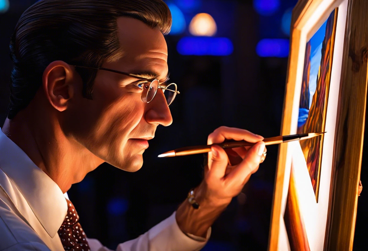 An appraiser examining a painting closely to determine its value and authenticity, relevant to how to get a painting appraised.