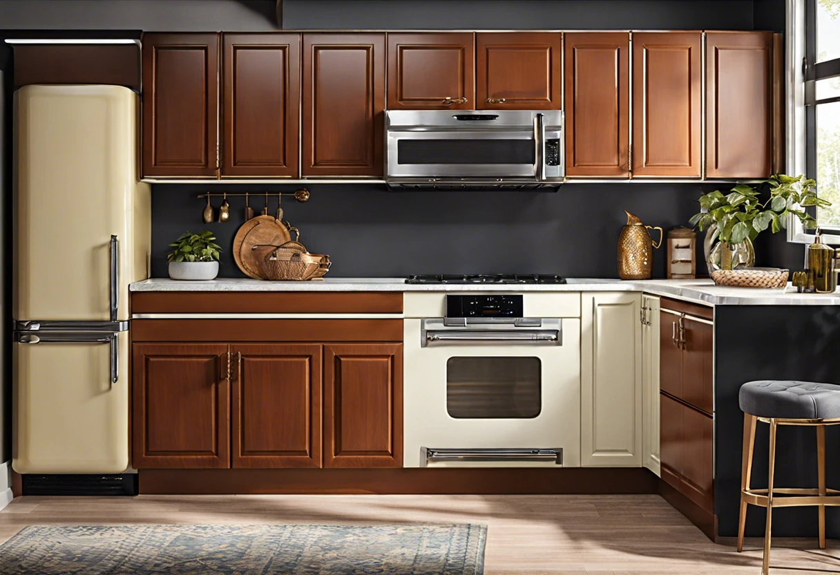 A kitchen featuring laminated cabinets, illustrating the potential for painting laminated surfaces.