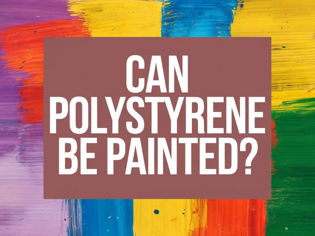 Colorful paint strokes with the question Can Polystyrene Be Painted, highlighting the topic of painting polystyrene.
