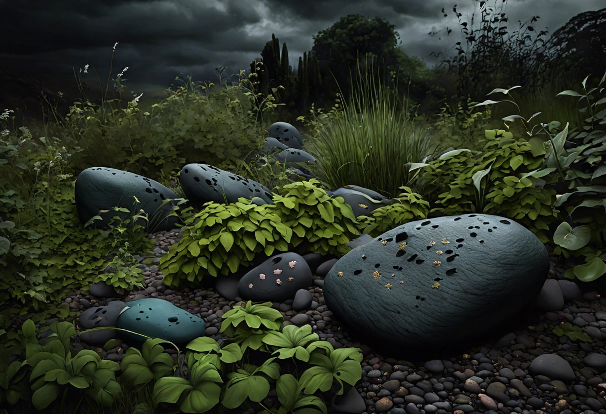 Unpainted rocks covered with natural vegetation showcasing the ecological importance of leaving rocks untouched.