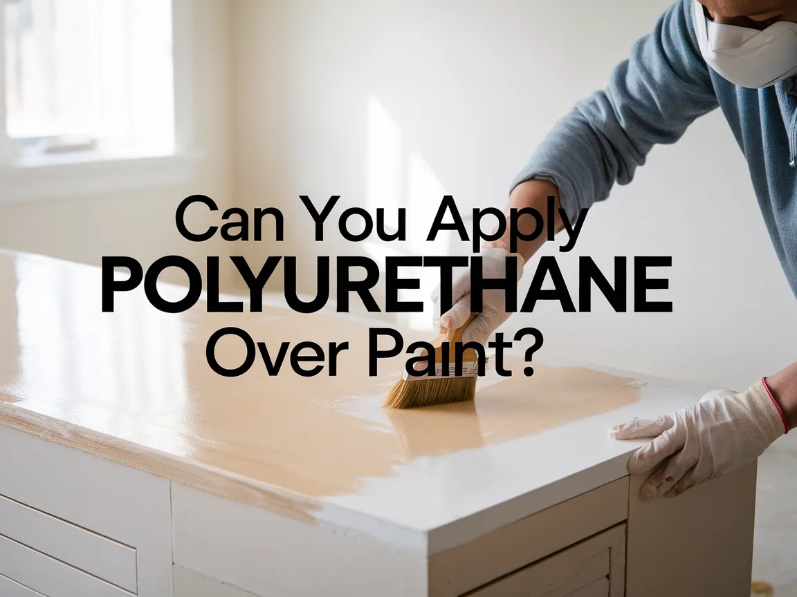 Person applying polyurethane over painted surface in a home setting.