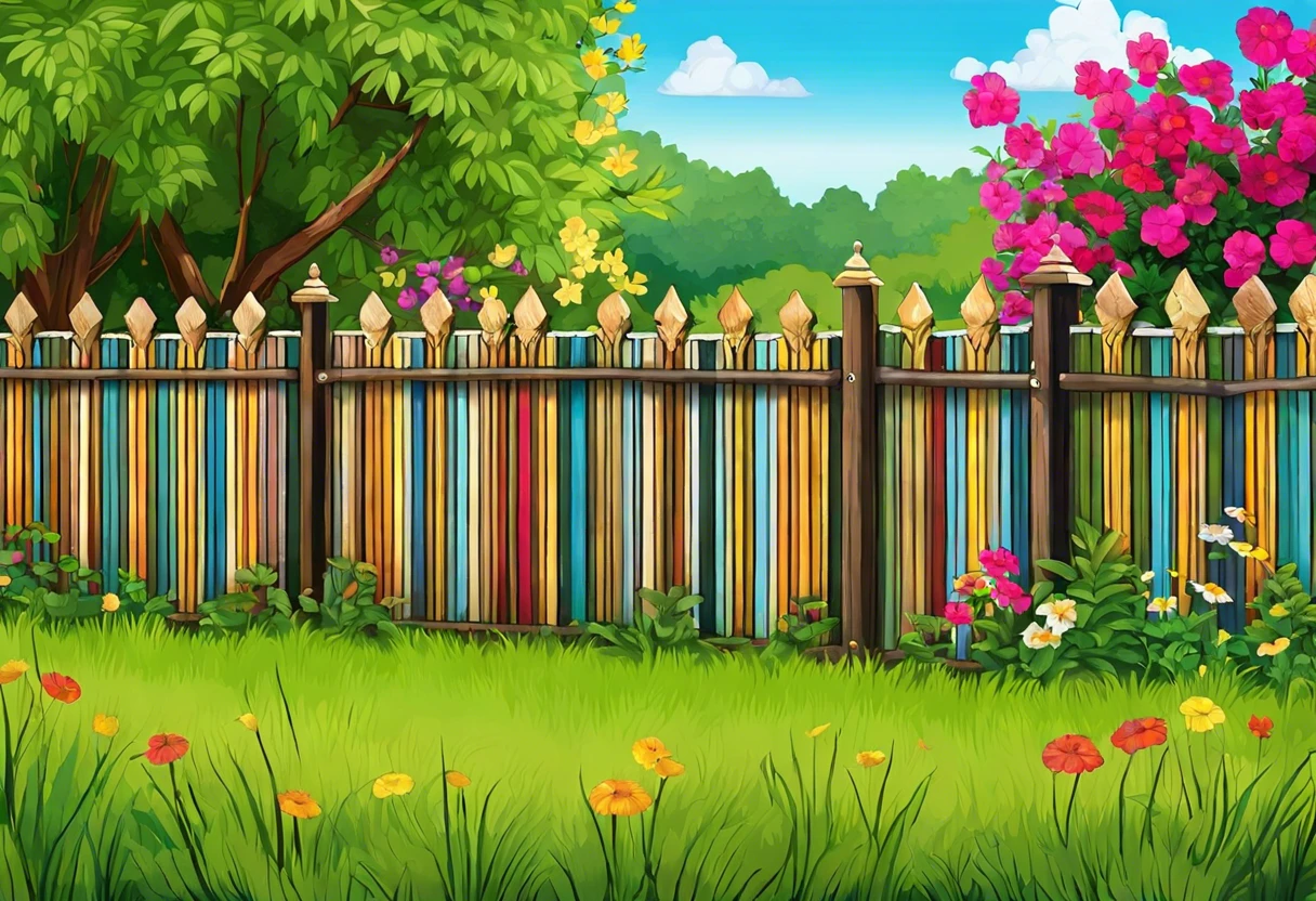 A vibrant fence made of pressure treated lumber, showcasing potential painting options.