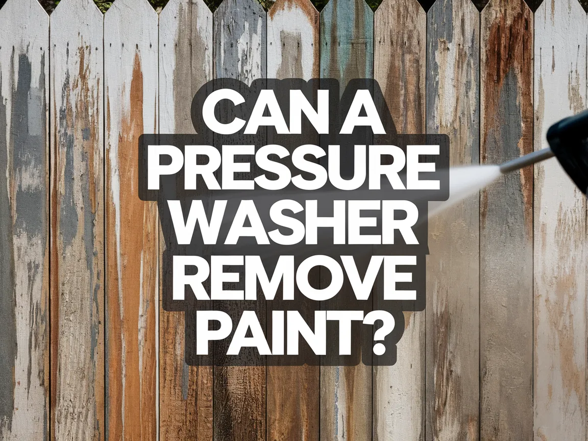 Pressure washer in action on a wooden fence, demonstrating its ability to remove paint.
