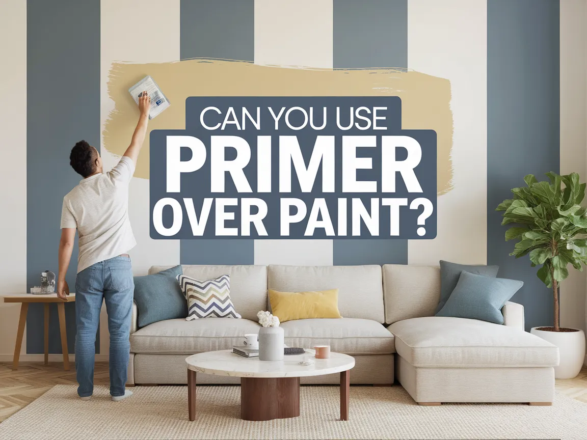 Man applying primer over painted wall in a living room