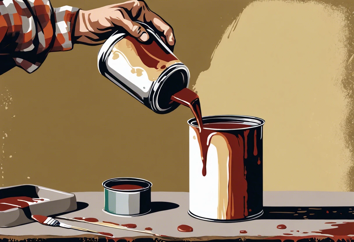 A hand pouring paint from a can, illustrating how a quart of paint can cover a specific area.