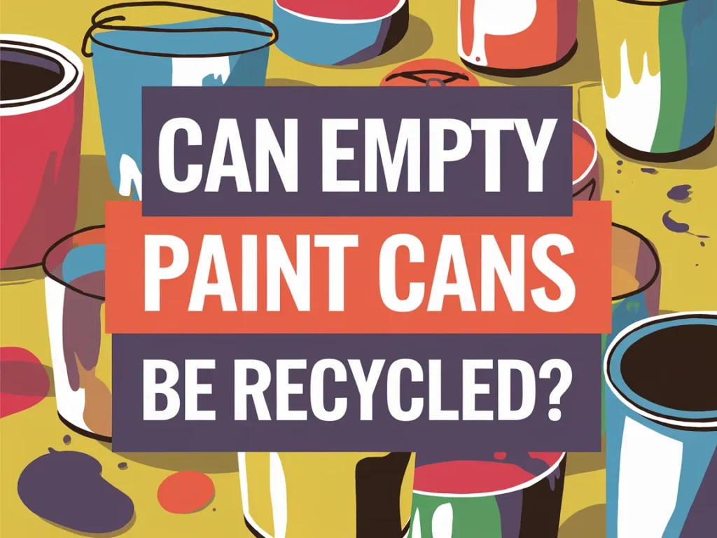 Illustration of various empty paint cans, emphasizing the question of whether they can be recycled.