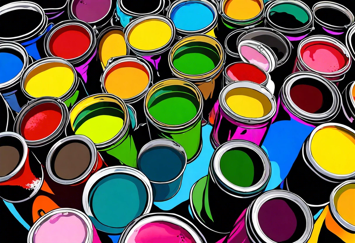 Colorful empty paint cans ready for recycling
