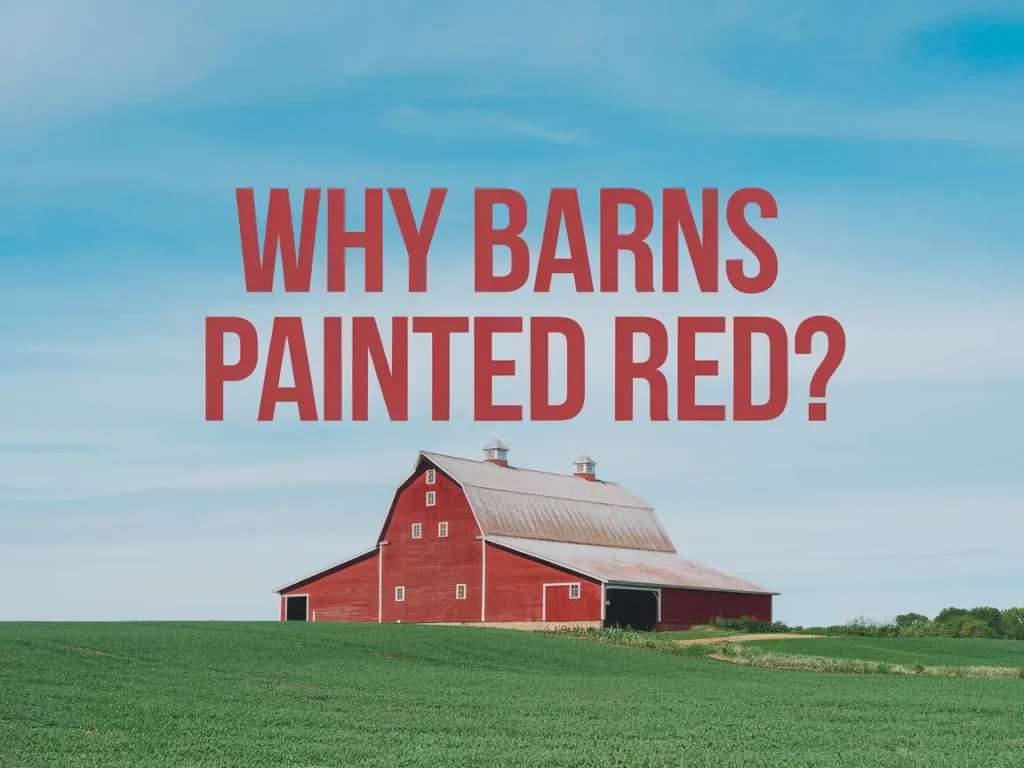 A classic red barn against a blue sky, representing the traditional color of barns.