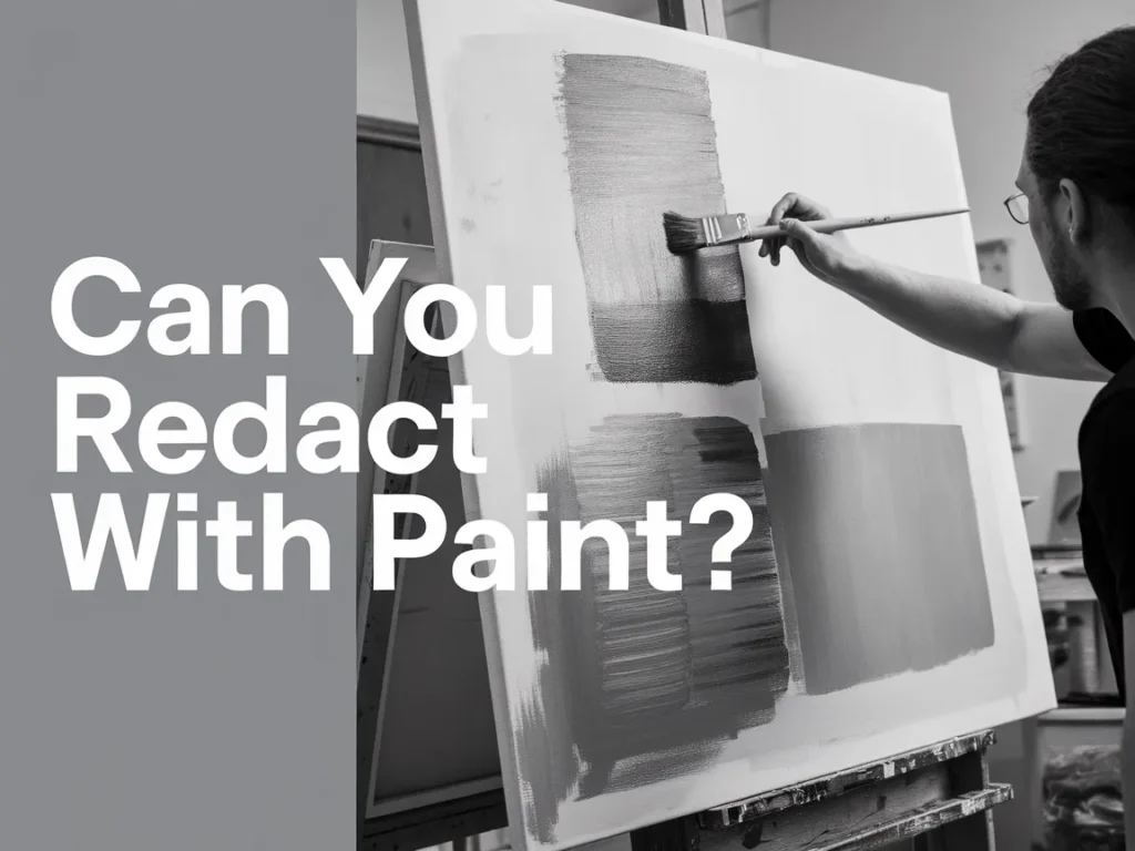 A person using paint to redact information on a canvas, illustrating the concept of redaction.