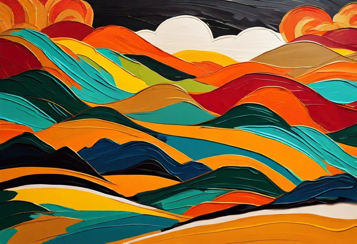 Colorful abstract landscape painting demonstrating techniques related to can you redact with paint
