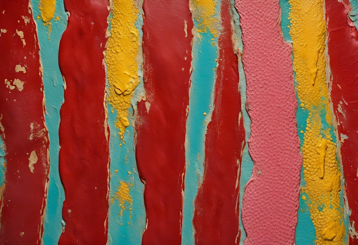 Texture of RedGard surface showing painted layers in red, blue, and yellow.