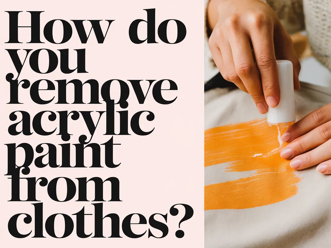 Person applying a solution to remove acrylic paint from fabric.