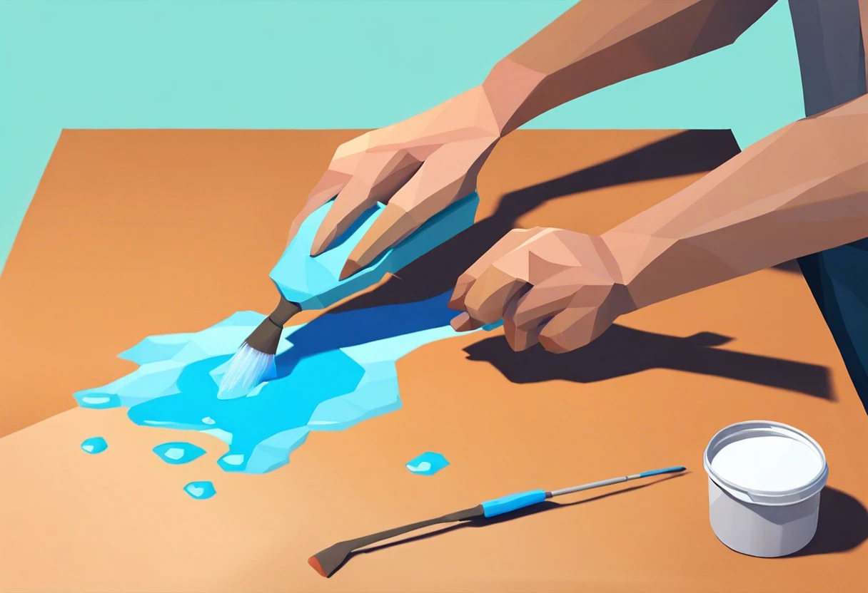 Person Using Blue Adhesive Remover on Paint Surface