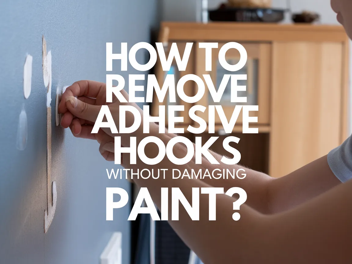 Person removing adhesive hooks from painted wall without damaging paint