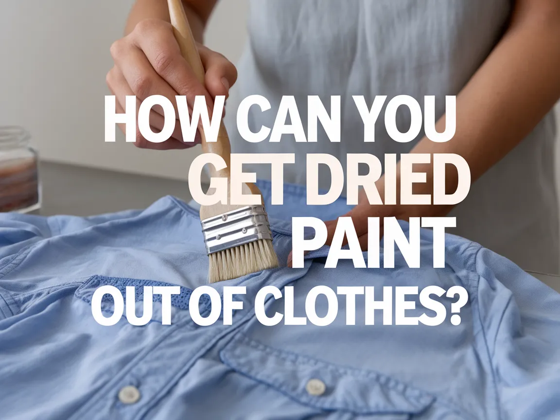 Person brushing dried paint off a blue shirt, demonstrating how to get dried paint out of clothes.