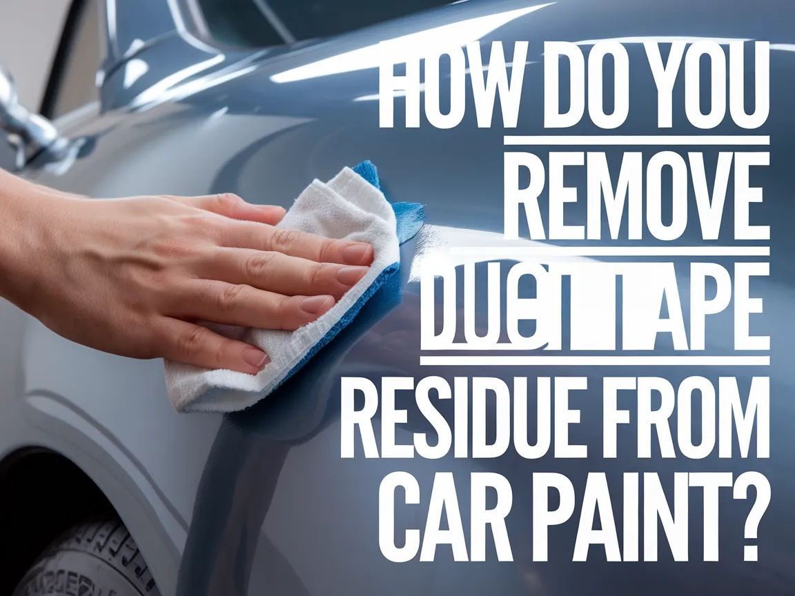 Person removing duct tape residue from car paint with a cloth