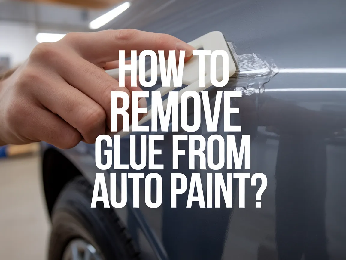 Person using a scraper to remove glue from a car's auto paint