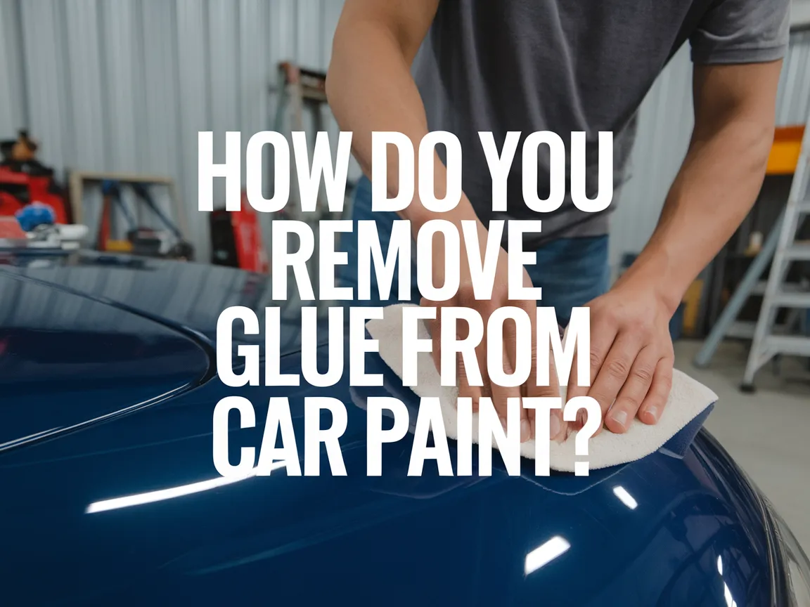 Step-by-step guide on removing glue from car paint using a cloth.