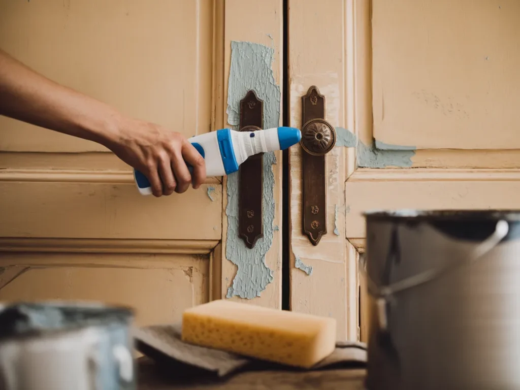 Person using a paint remover on a door handle to remove paint residue
