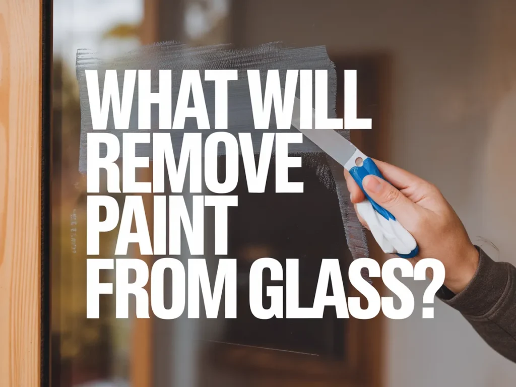 Hand using a razor scraper to remove paint from glass surface