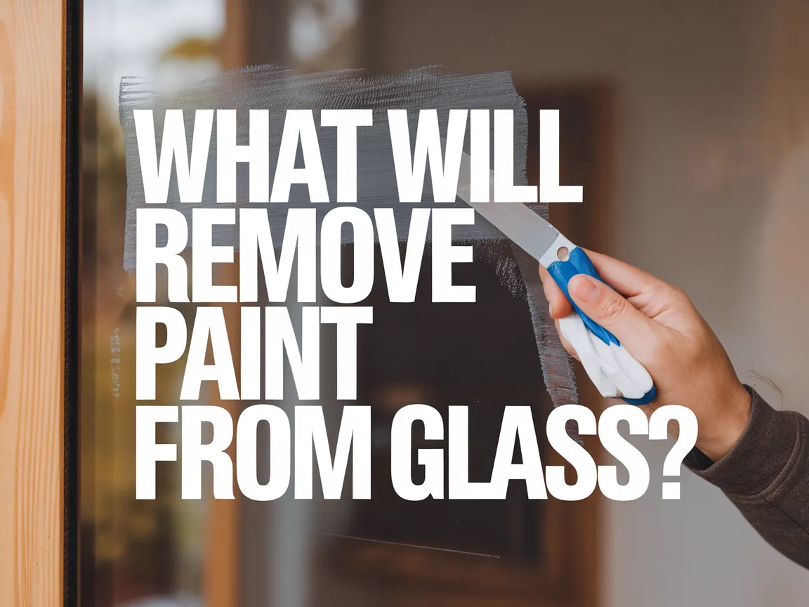 Hand using a razor scraper to remove paint from glass surface