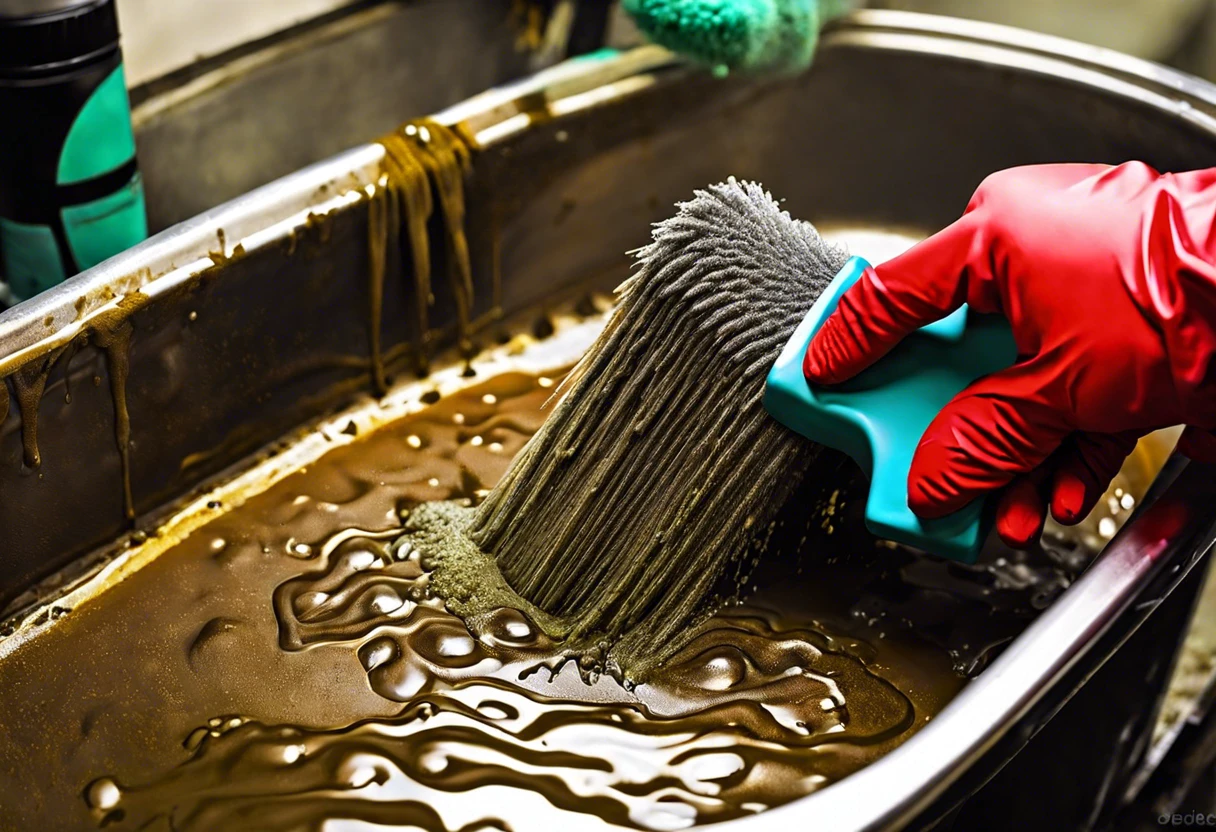 Using a brush to take paint off metal surfaces