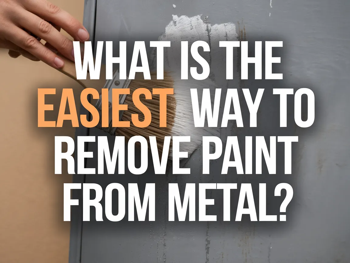 A hand using a paint brush to remove paint from a metal surface