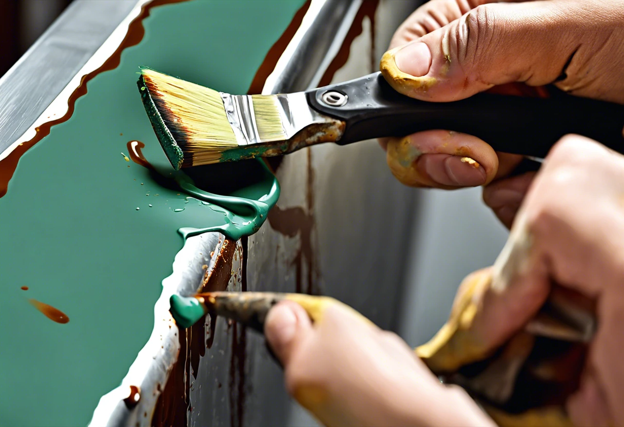 Person using a brush to remove paint from a metal surface, demonstrating the simplest method for paint removal.